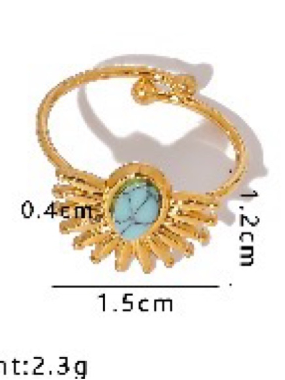 18k Gold plated Sunburst adjustable Ring with Turquoise Stone - Women's Jewelry